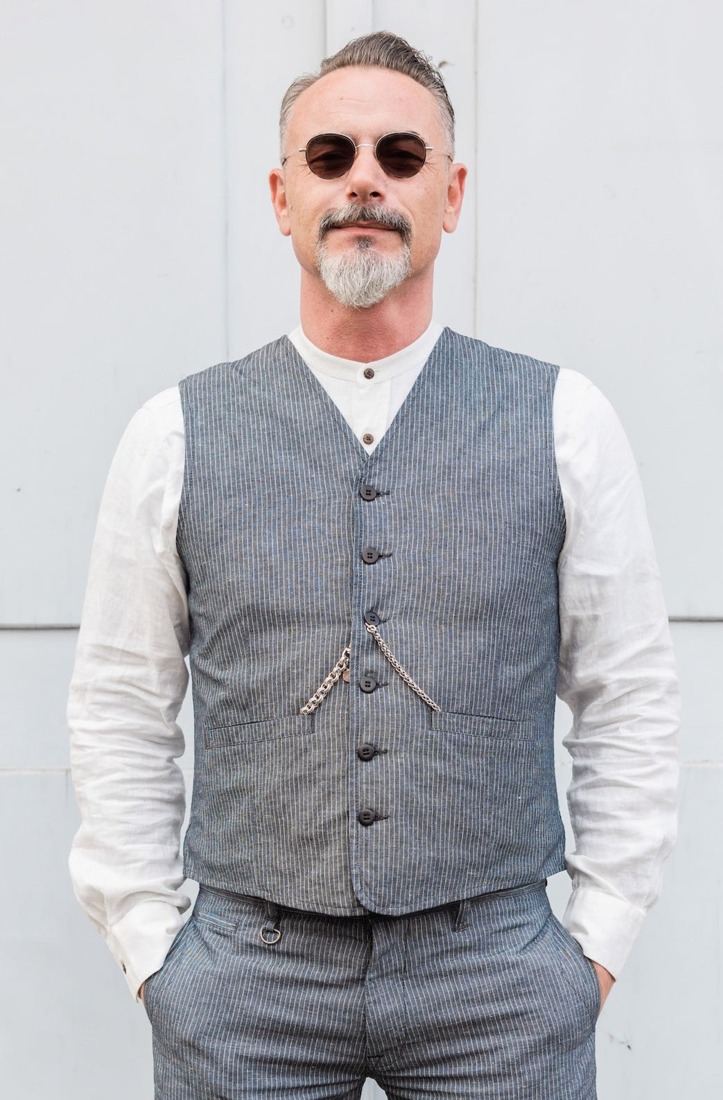 1905 Hauler Vest Grey Striped Linen