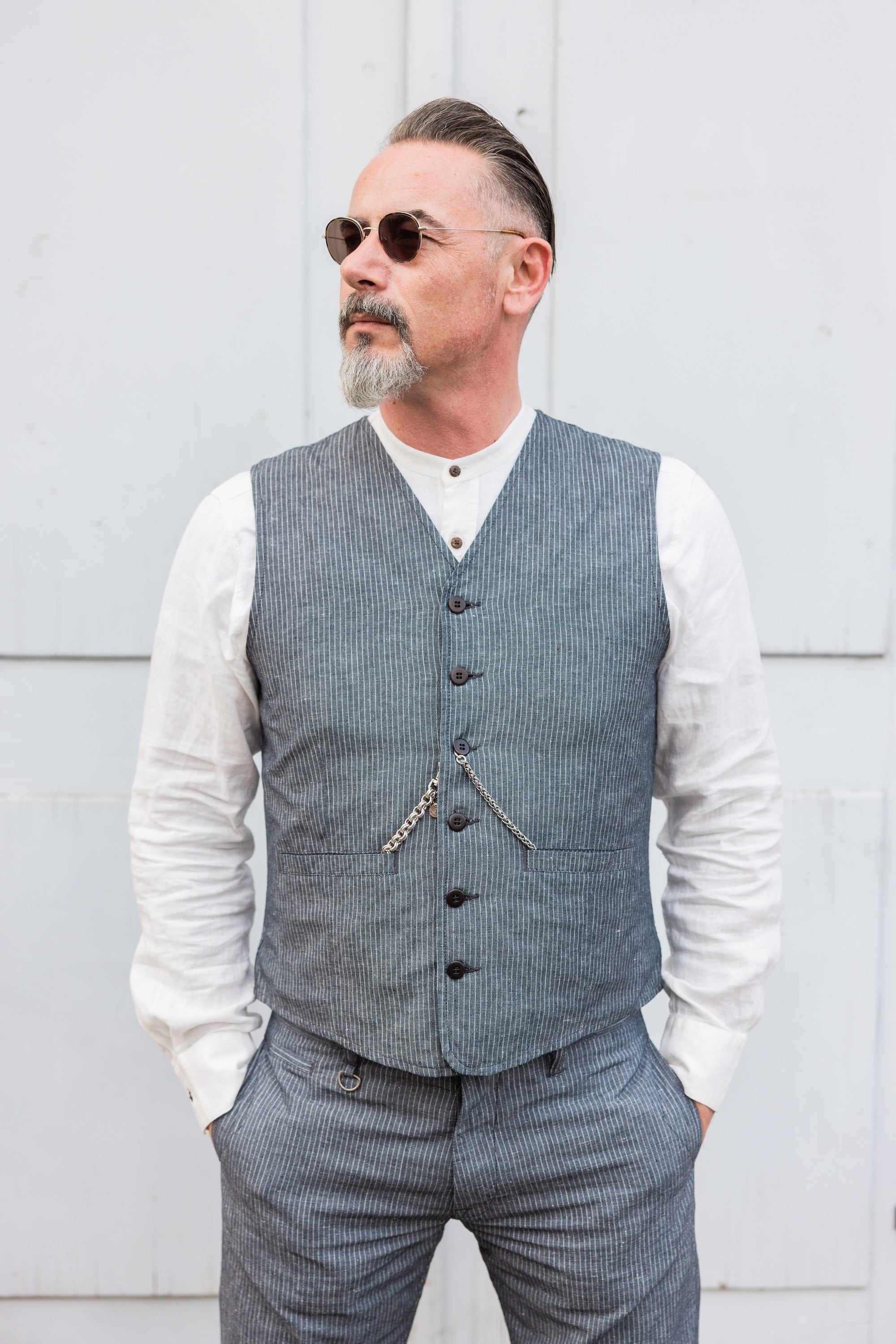 1905 Hauler Vest Grey Striped Linen