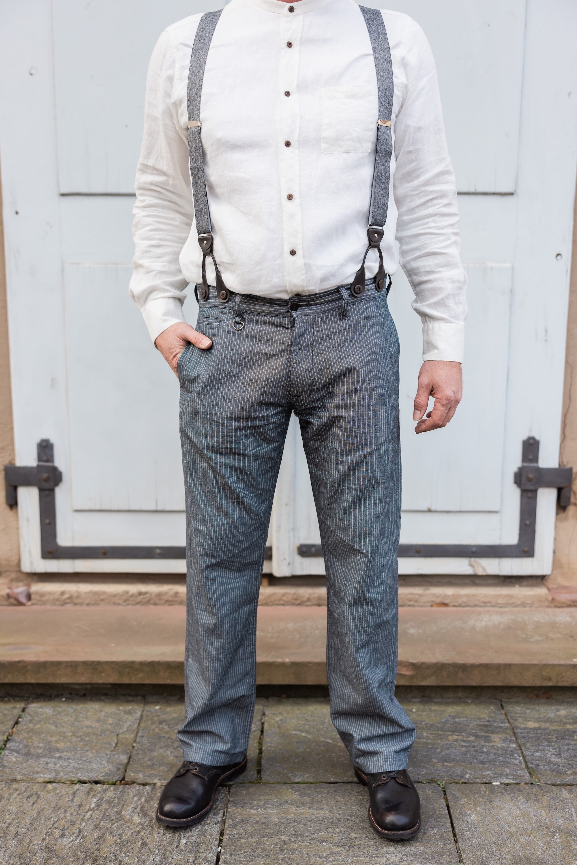 1942 Hunting Pant Grey Striped Linen
